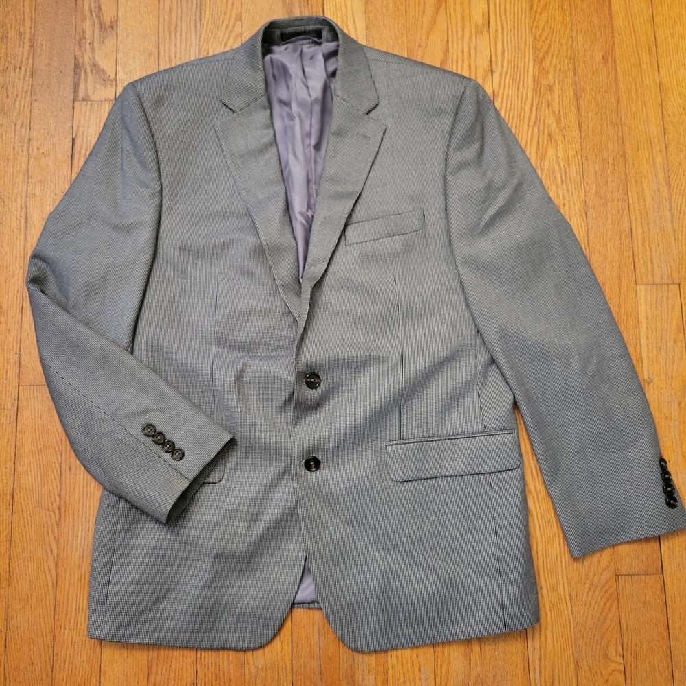 Ralph Lauren 40R Blazer Grey Black Micro Plaid Academia Preppy Sport Coat Jacket